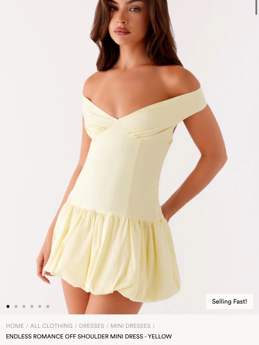 Peppermayo Endless Romance Off-Shoulder Mini Dress - Pale Yellow